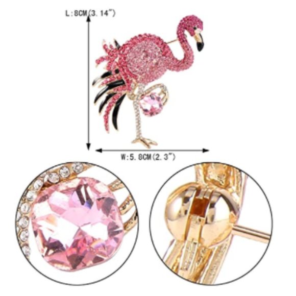 Flamingo Bird Animal Pink Austrian Rhinestone Crystal Brooch  Women\'s Crystal Flamingo Bird Brooch Gold-Tone